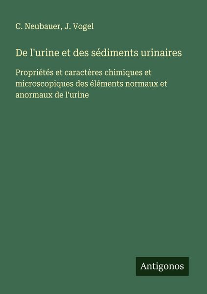 Produktbild: De l'urine et des s&eacute;diments urinaires
