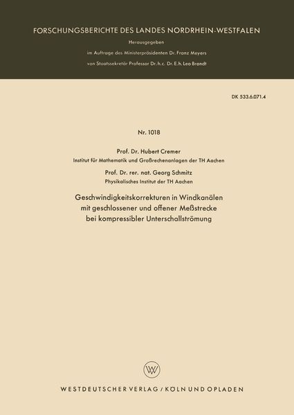 Produktbild: Geschwindigkeitskorrekturen in Windkan&auml;len mit geschlossener und offener Me&szlig;strecke bei kompressibler Unterschallstr&ouml;mung