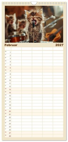 Produktbild: Familienplaner 2027 - Miau-sikalische Momente mit 5 Spalten (Wandkalender, 21 x 45 cm) CALVENDO