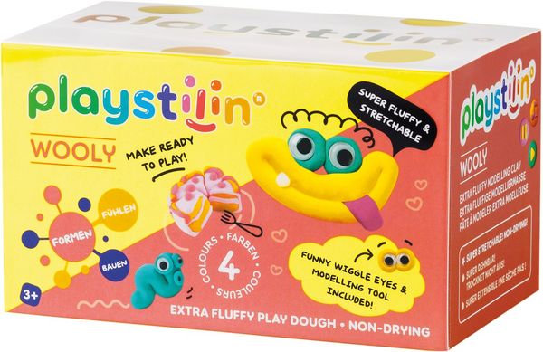 Produktbild: Playstilin Wooly - Extra fluffige Knete- Box - 4fach farbl. sort.