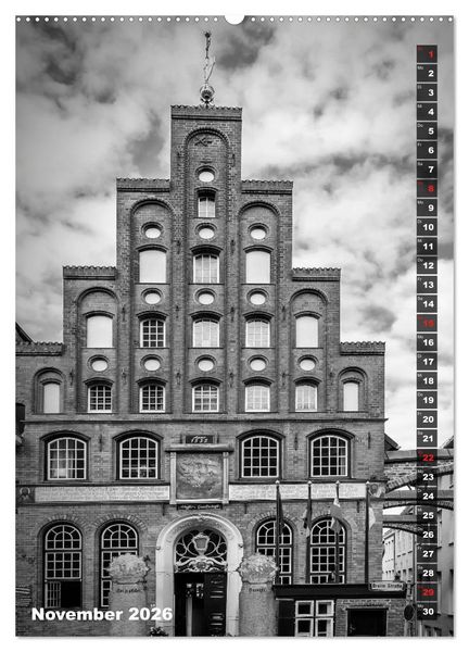 Produktbild: L&Uuml;BECK Monochrome Momente (hochwertiger Premium Wandkalender 2026 DIN A2 hoch), Kunstdruck in Hochglanz