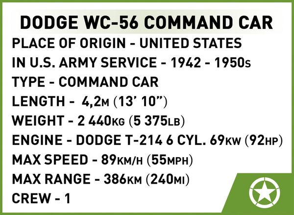 Produktbild: COBI Historical Collection 3111 - Dodge WC-56 Command Car, Bausatz 1:35, 208 Klemmbausteine/2 Spielfiguren
