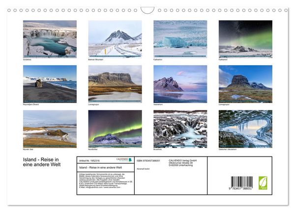 Produktbild: Island - Reise in eine andere Welt (Wandkalender 2026 DIN A3 quer), CALVENDO Monatskalender