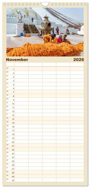 Produktbild: Familienplaner 2026 - K&ouml;nigsst&auml;tte im Kathmandutal mit 5 Spalten (Wandkalender, 21 x 45 cm) CALVENDO