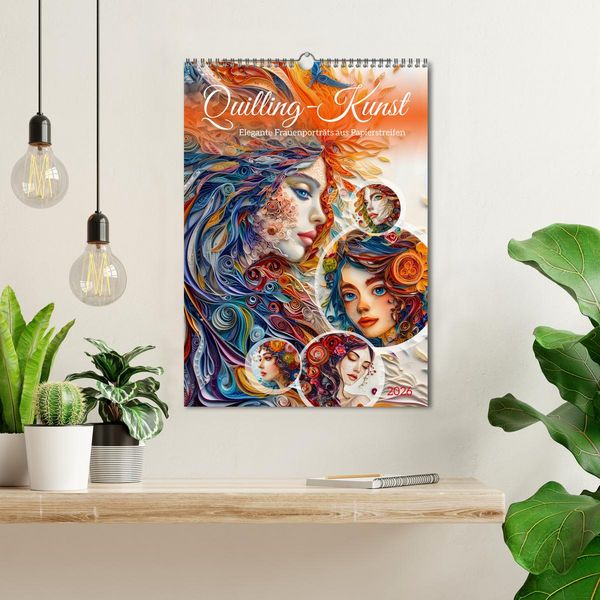 Produktbild: Quilling-Kunst - Elegante Frauenportr&auml;ts aus Papierstreifen (Wandkalender 2026 DIN A3 hoch), CALVENDO Monatskalender