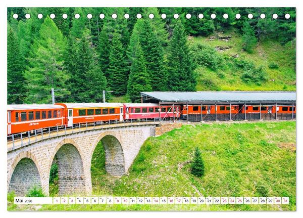 Produktbild: Rh&auml;tische Bahn - Fahrt durch die B&uuml;ndner Alpen (Tischkalender 2026 DIN A5 quer), CALVENDO Monatskalender
