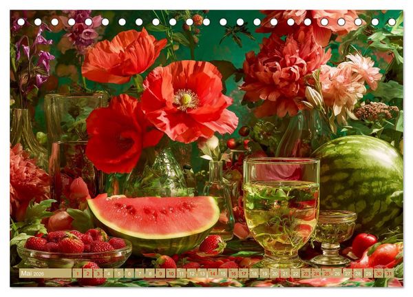 Produktbild: Bloom und Bite. KI mixt Blumen, Obst und Gem&uuml;se (Tischkalender 2026 DIN A5 quer), CALVENDO Monatskalender