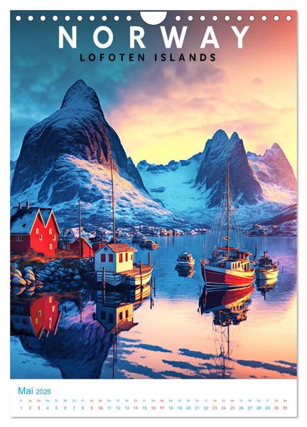 Produktbild: Lofoten - Old School Poster Style (Wandkalender 2026 DIN A4 hoch), CALVENDO Monatskalender