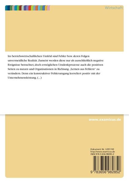 Produktbild: Fehlerkultur im Arbeitskontext: Aus Fehlern lernen