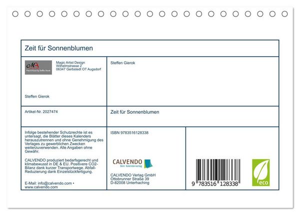 Produktbild: Zeit f&uuml;r Sonnenblumen (Tischkalender 2026 DIN A5 quer), CALVENDO Monatskalender