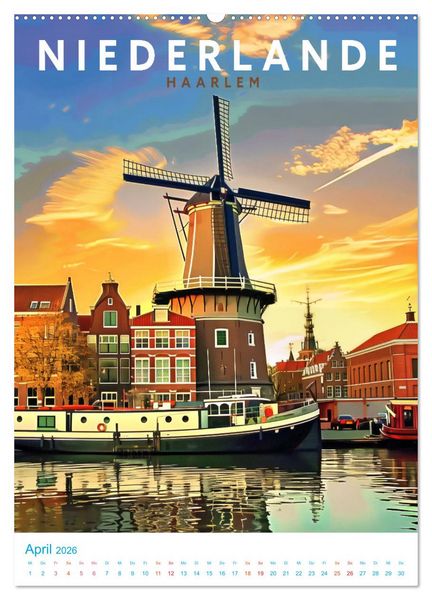 Produktbild: Niederlande - Old School Poster Style (hochwertiger Premium Wandkalender 2026 DIN A2 hoch), Kunstdruck in Hochglanz
