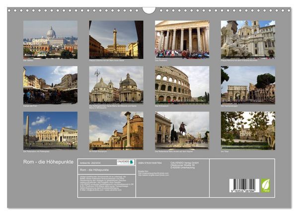 Produktbild: Rom - die H&ouml;hepunkte (Wandkalender 2026 DIN A3 quer), CALVENDO Monatskalender