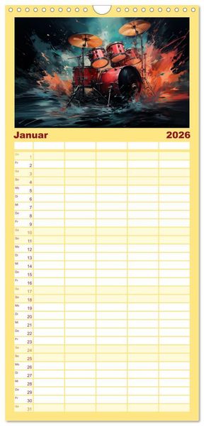 Produktbild: Familienplaner 2026 - Taktvolle Kunst: Der bunte Schlagzeugkalender mit 5 Spalten (Wandkalender, 21 x 45 cm) CALVENDO