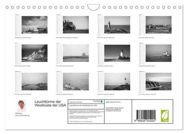 Produktbild: Leuchtt&uuml;rme der Westk&uuml;ste der USA (Wandkalender 2026 DIN A4 quer), CALVENDO Monatskalender
