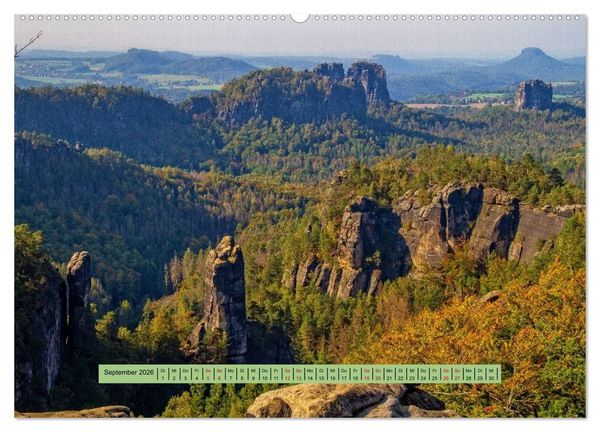 Produktbild: S&auml;chsische Schweiz - Erlebnisse eines Herbsturlaubs (hochwertiger Premium Wandkalender 2026 DIN A2 quer), Kunstdruck in Hochglanz