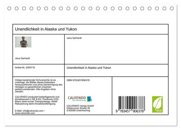 Produktbild: Unendlichkeit in Alaska und Yukon (Tischkalender 2026 DIN A5 quer), CALVENDO Monatskalender