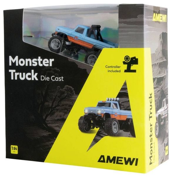 Produktbild: Amewi Orange Brushed 1:64 RC Modellauto Elektro Monstertruck Heckantrieb (2WD) RtR 2,4 GHz mit Lichteffekt, inkl. Akku und Ladekabel