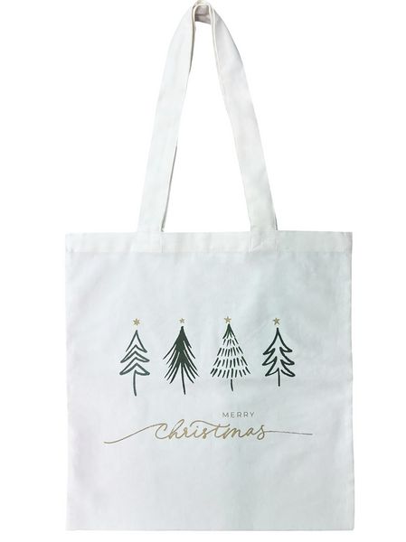 Baumwollbeutel 'Merry Christmas' mit Tannenbäumen