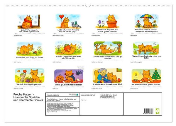 Produktbild: Freche Katzen - Humorvolle Spr&uuml;che und charmante Comics (Wandkalender 2027 DIN A2 quer), CALVENDO Monatskalender
