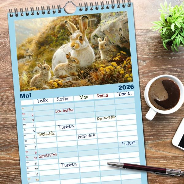 Produktbild: Familienplaner 2026 - Tierkinder des Nordens mit 5 Spalten (Wandkalender, 21 x 45 cm) CALVENDO