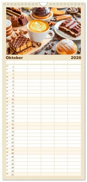 Produktbild: Familienplaner 2026 - Cappuccino, Latte und mehr - Der gro&szlig;e Kaffeekalender mit 5 Spalten (Wandkalender, 21 x 45 cm) CALVENDO