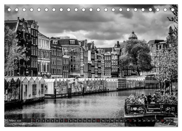 Produktbild: AMSTERDAM Stadtherz in Monochrom (Tischkalender 2026 DIN A5 quer), CALVENDO Monatskalender