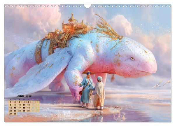Produktbild: Ritte auf Fantasiekreaturen - Durch W&uuml;stenlandschaft (Wandkalender 2026 DIN A3 quer), CALVENDO Monatskalender