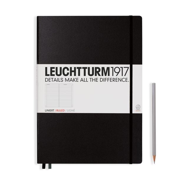 Produktbild: LEUCHTTURM1917 Notizbuch Master Classic (A4+), Hardcover, 235 nummerierte Seiten, Schwarz, Liniert
