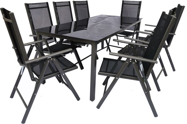 Produktbild: 9 tlg. Alu Glas Tisch Gartenset Sitzgruppe 189SW