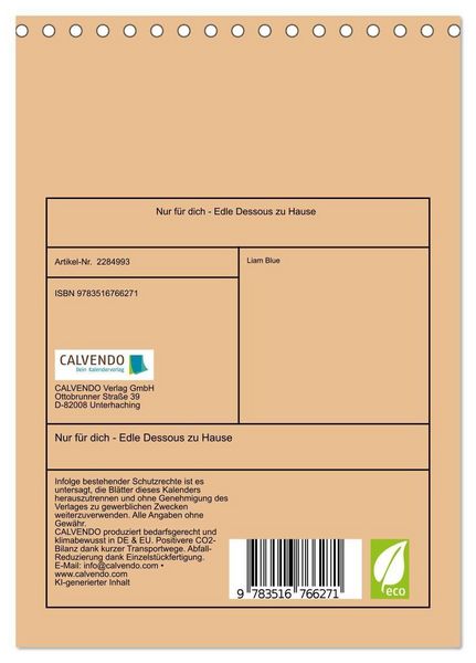 Produktbild: Nur f&uuml;r dich - Edle Dessous zu Hause (Tischkalender 2027 DIN A5 hoch), CALVENDO Monatskalender