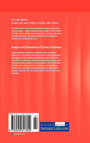 Produktbild: Analysis and Simulation of Contact Problems