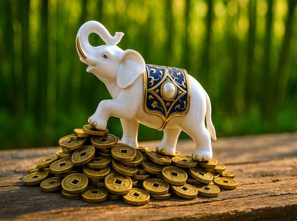 Produktbild: CALVENDO Puzzle Elefant mit M&uuml;nzen - Weisheit, St&auml;rke und Gl&uuml;ck im Haus | 2000 Teile Lege-Gr&ouml;&szlig;e 90x67cm Foto-Puzzle f&uuml;r gl&uuml;ckliche Stunden