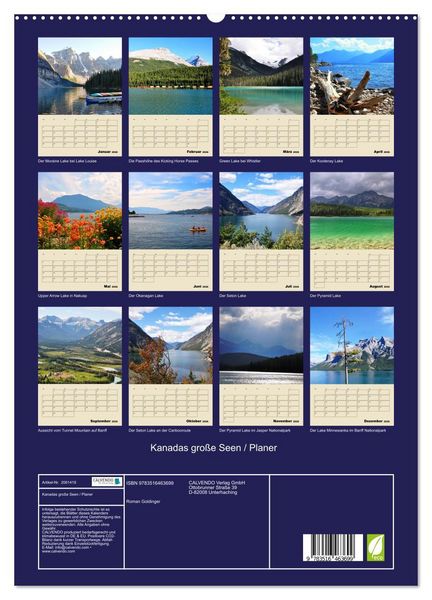 Produktbild: Kanadas gro&szlig;e Seen / Planer (hochwertiger Premium Wandkalender 2026 DIN A2 hoch), Kunstdruck in Hochglanz