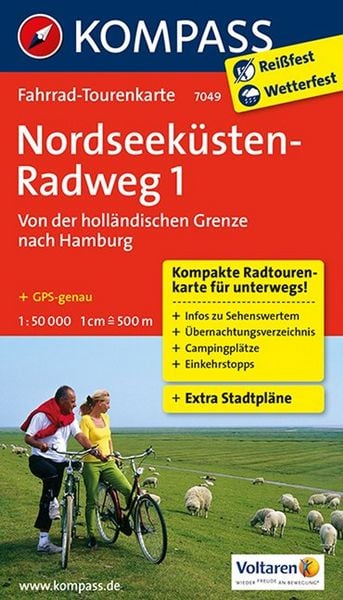 Produktbild: KOMPASS Fahrrad-Tourenkarte Nordseek&uuml;stenradweg 1, von der holl&auml;ndischen Grenze nach Hamburg, 1:50.000