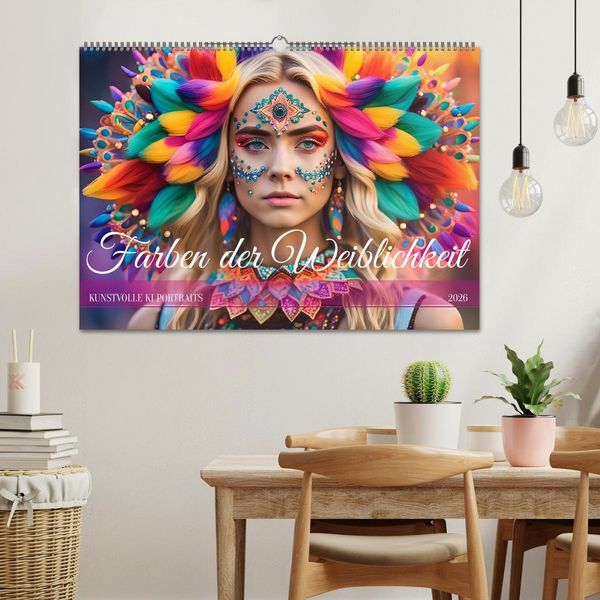 Produktbild: Farben der Weiblichkeit - Kunstvolle KI Portraits (Wandkalender 2026 DIN A2 quer), CALVENDO Monatskalender