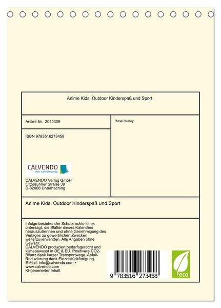 Produktbild: Anime Kids. Outdoor Kinderspa&szlig; und Sport (Tischkalender 2026 DIN A5 hoch), CALVENDO Monatskalender
