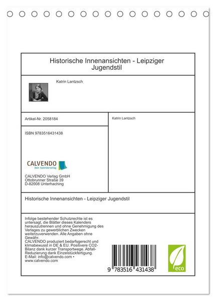 Produktbild: Historische Innenansichten - Leipziger Jugendstil (Tischkalender 2026 DIN A5 hoch), CALVENDO Monatskalender
