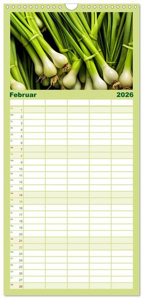 Produktbild: Familienplaner 2026 - GR&Uuml;N - Gem&uuml;se und Obst - Knackig und Frisch mit 5 Spalten (Wandkalender, 21 x 45 cm) CALVENDO