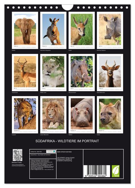 Produktbild: S&Uuml;DAFRIKA - WILDTIERE IM PORTRAIT (Wandkalender 2026 DIN A4 hoch), CALVENDO Monatskalender