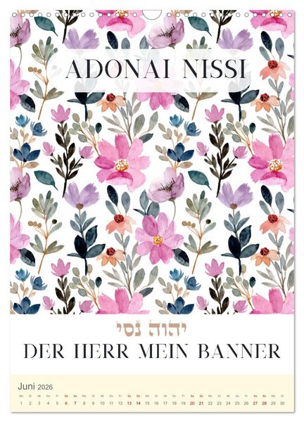 Produktbild: Hebr&auml;ische Namen Gottes aus der Torah (Wandkalender 2026 DIN A3 hoch), CALVENDO Monatskalender