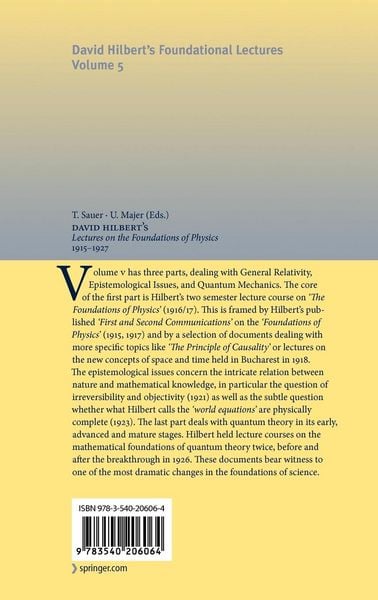 Produktbild: David Hilbert's Lectures on the Foundations of Physics 1915-1927