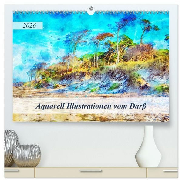 Aquarell Illustrationen vom Darß (hochwertiger Premium Wandkalender 2026 DIN A2 quer), Kunstdruck in Hochglanz