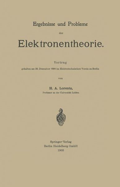 Produktbild: Ergebnisse und Probleme der Elektronentheorie