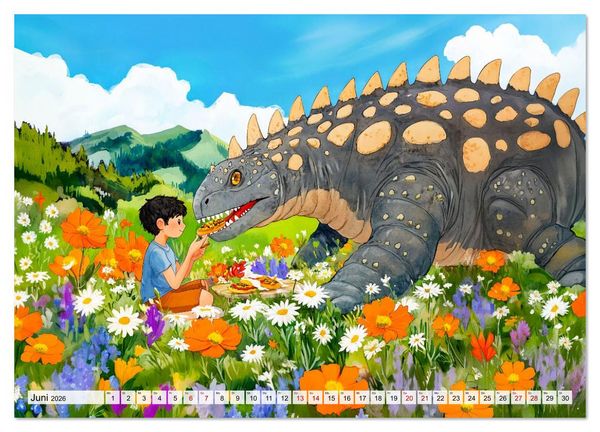 Produktbild: Abenteuer mit Dinosauriern - Tolle Dino-Freunde f&uuml;r das Jahr (Wandkalender 2026 DIN A3 quer), CALVENDO Monatskalender