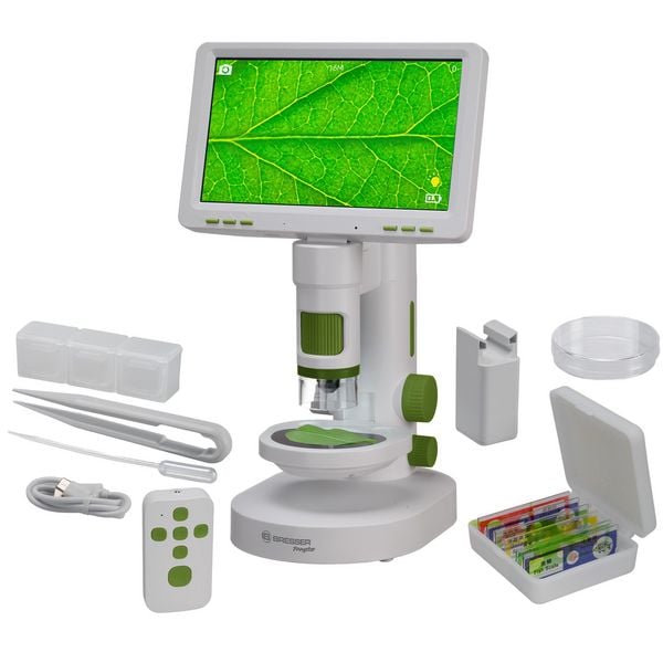 Produktbild: Breser Junior 16461 - Digitales Mikroskop und Handmikroskop mit 7-Bildschirm, von 10x bis 200x Vergr&ouml;&szlig;erung, Zubeh&ouml;r