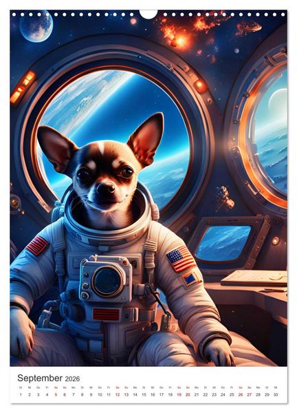 Produktbild: Chihuahua Abenteuer im Weltraum (Wandkalender 2026 DIN A3 hoch), CALVENDO Monatskalender