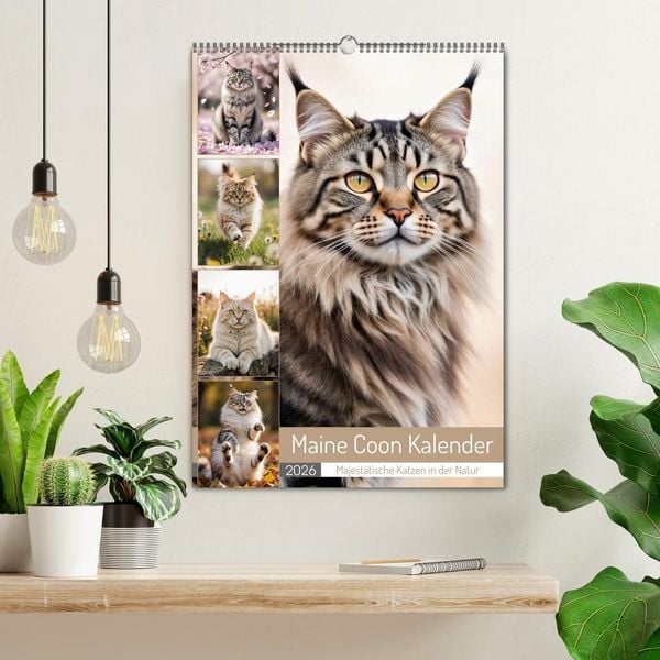 Produktbild: Maine Coon Kalender - Majest&auml;tische Katzen in der Natur (Wandkalender 2026 DIN A2 hoch), CALVENDO Monatskalender