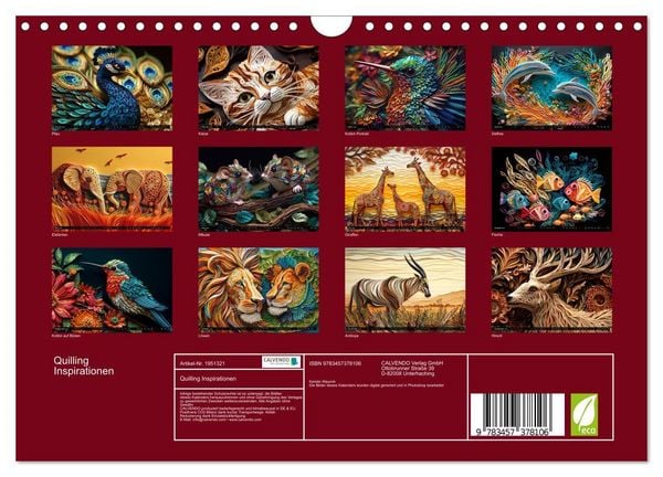Produktbild: Quilling Inspirationen (Wandkalender 2026 DIN A4 quer), CALVENDO Monatskalender