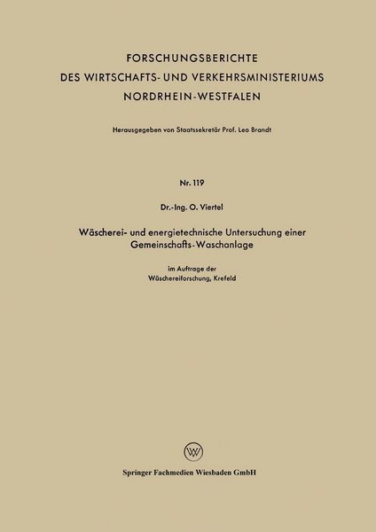 Produktbild: W&auml;scherei- und energietechnische Untersuchung einer Gemeinschafts-Waschanlage