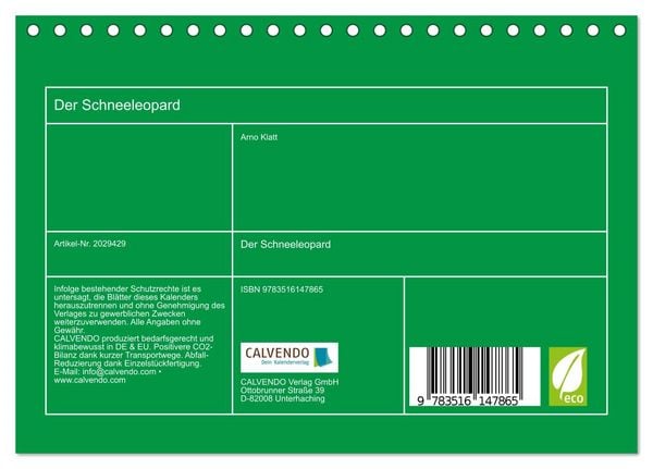 Produktbild: Der Schneeleopard (Tischkalender 2026 DIN A5 quer), CALVENDO Monatskalender